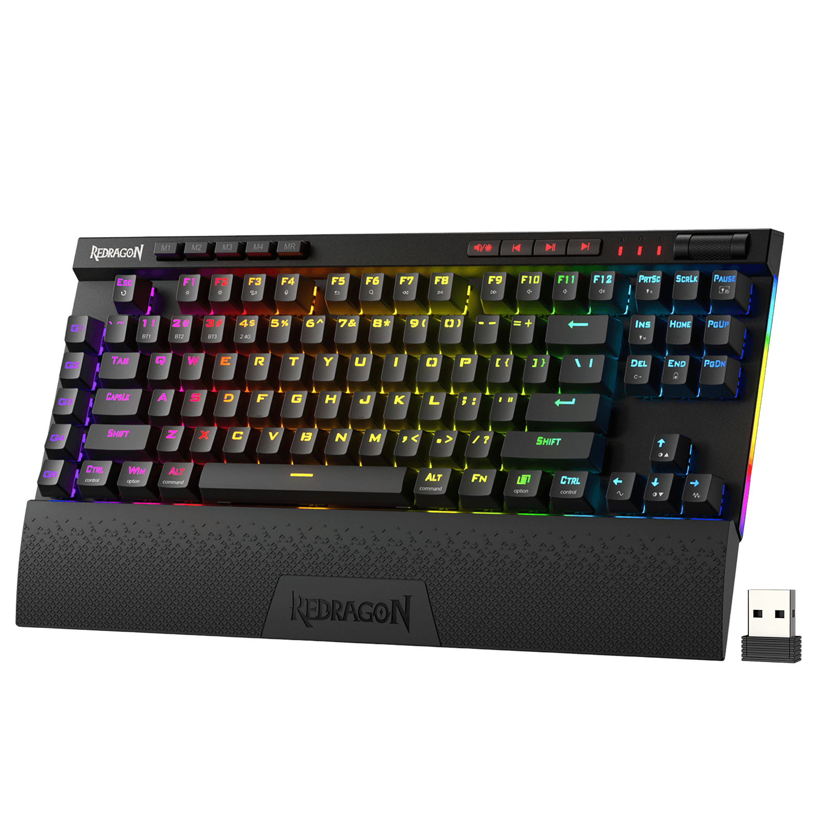 Redragon K587 PRO TKL RGB 3-Mode Wireless Mechanical 87 Keys Gaming Keyboard, 9 Dedicated Macro Keys, Media Control w/Detachable Wrist Rest, Hot-Swap Linear Red Switches| show