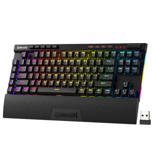 Redragon K587 PRO TKL RGB 3-Mode Wireless Mechanical 87 Keys Gaming Keyboard, 9 Dedicated Macro Keys, Media Control w/Detachable Wrist Rest, Hot-Swap Linear Red Switches| show