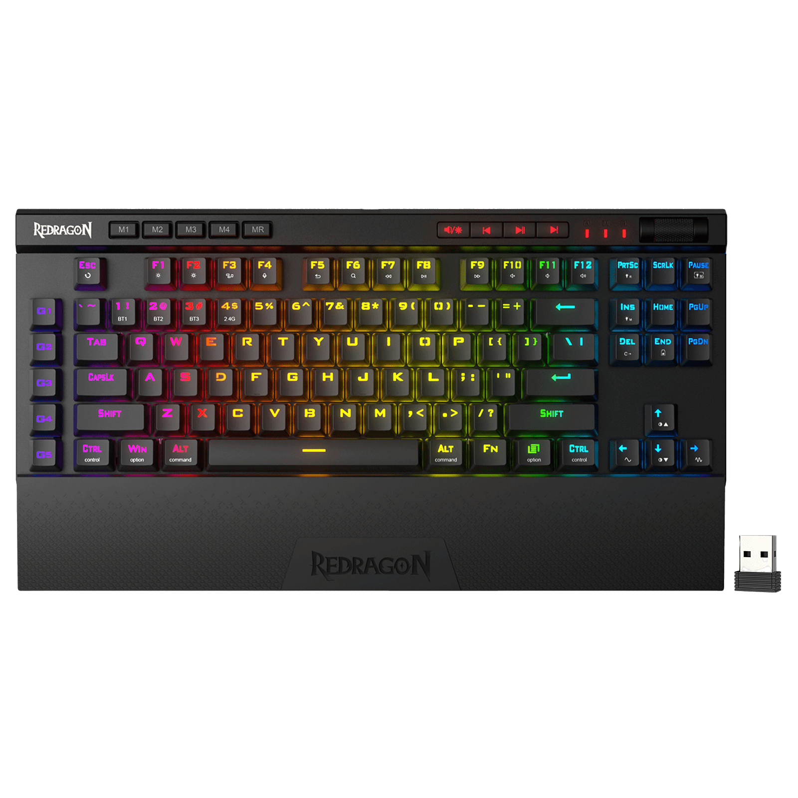 Redragon K587 PRO TKL RGB 3-Mode Wireless Mechanical 87 Keys Gaming Keyboard, 9 Dedicated Macro Keys, Media Control w/Detachable Wrist Rest, Hot-Swap Linear Red Switches