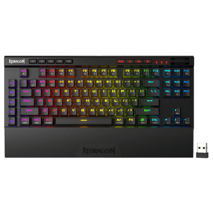 Redragon K587 PRO TKL RGB 3-Mode Wireless Mechanical 87 Keys Gaming Keyboard, 9 Dedicated Macro Keys, Media Control w/Detachable Wrist Rest, Hot-Swap Linear Red Switches