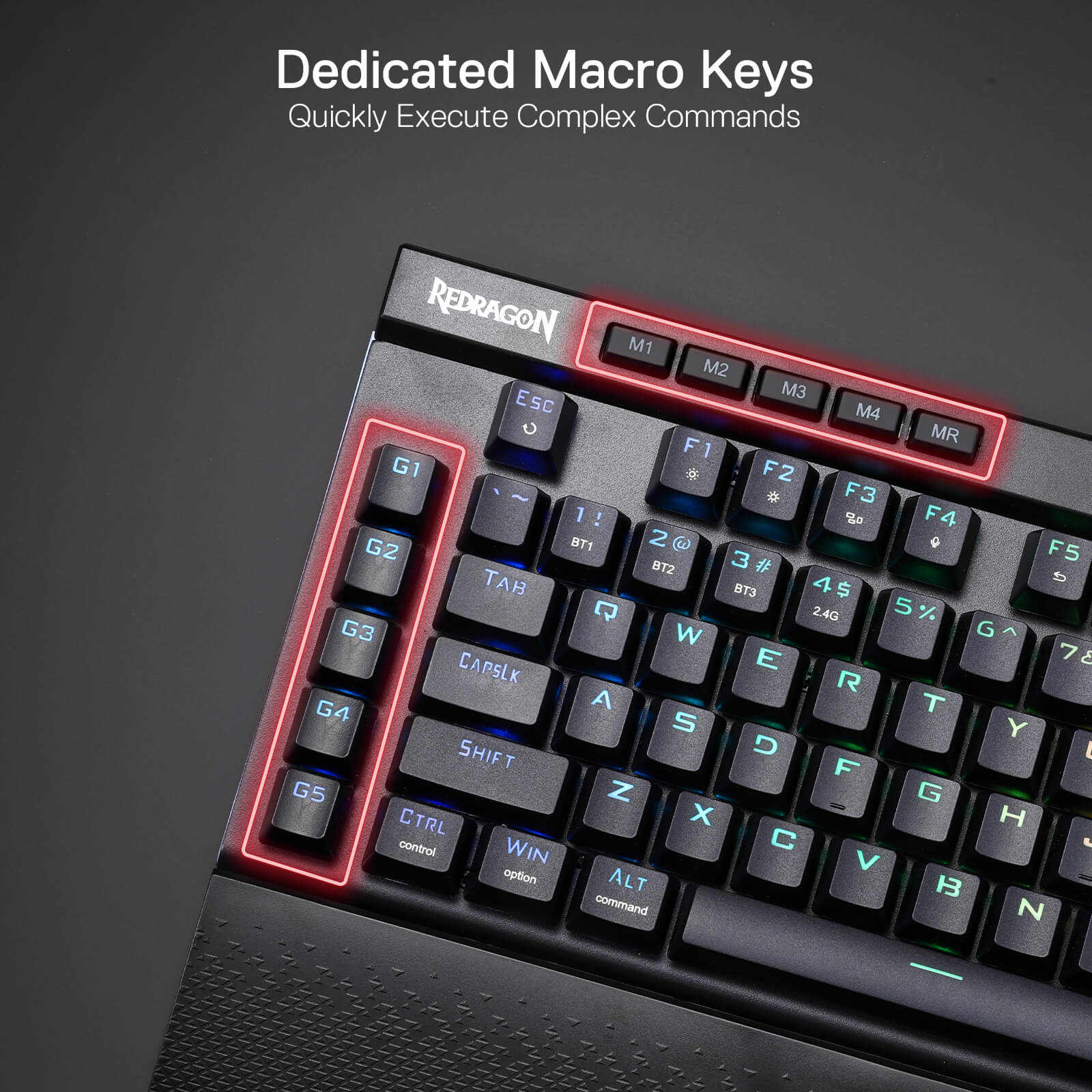 Redragon K587 PRO TKL RGB 3-Mode Wireless Mechanical 87 Keys Gaming Keyboard, 9 Dedicated Macro Keys, Media Control w/Detachable Wrist Rest, Hot-Swap Linear Red Switches