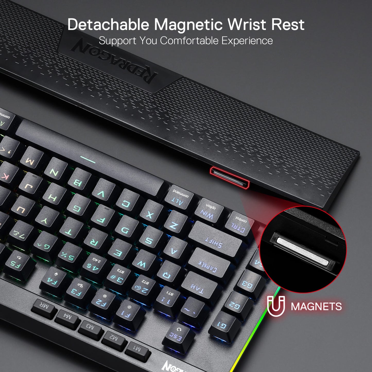 Redragon K587 PRO TKL RGB 3-Mode Wireless Mechanical 87 Keys Gaming Keyboard, 9 Dedicated Macro Keys, Media Control w/Detachable Wrist Rest, Hot-Swap Linear Red Switches