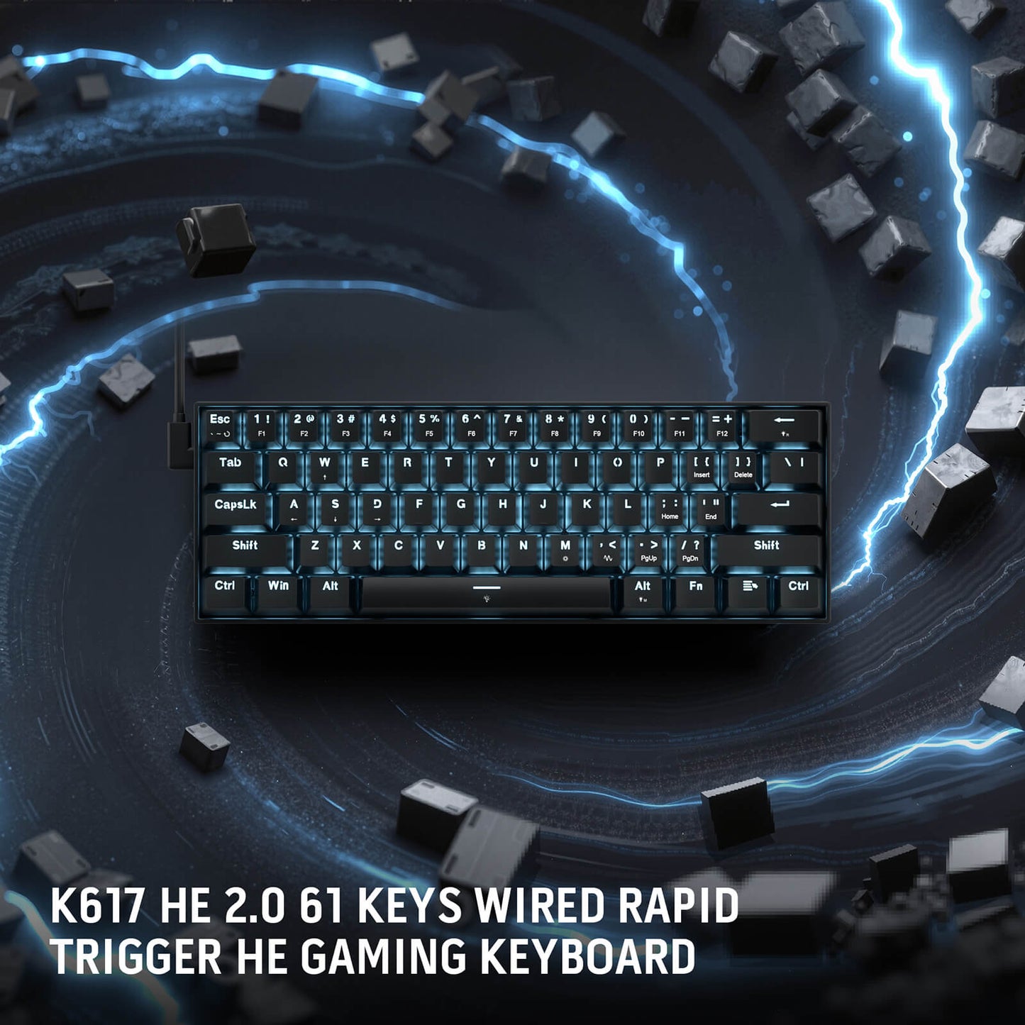 Redragon Gaming keyboard with illuminated keys on a dark background with blue lighting effects