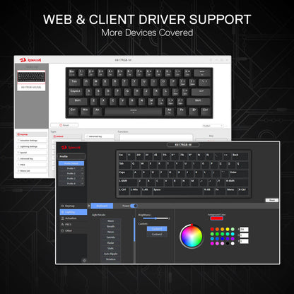 Software interface for keyboard customization with a focus on web and client driver support.