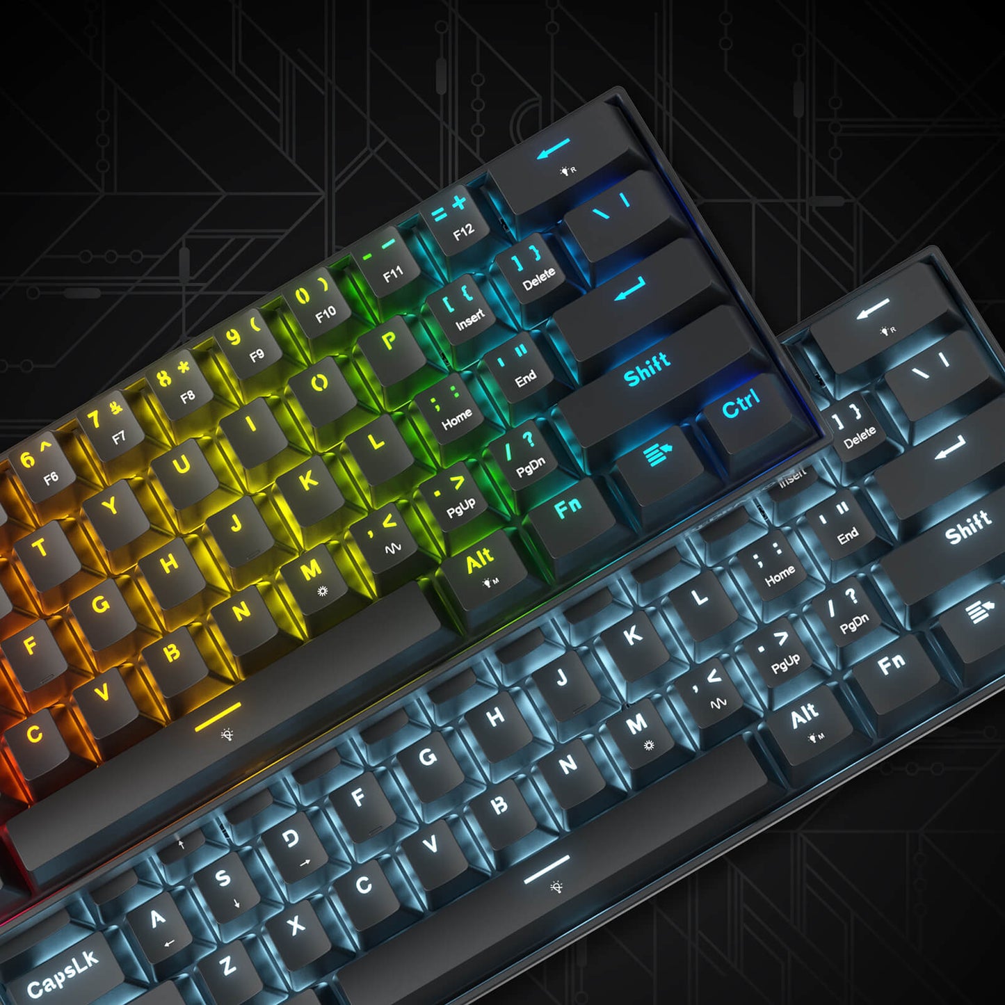 Mechanical keyboard with RGB lighting on a dark background