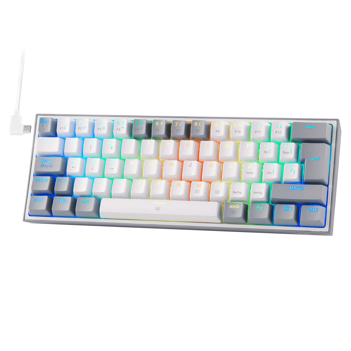 Redragon K617 Fizz 60% Disposición QWERTY ES Teclado Gaming, LED Iluminación Teclado para Juegos con Cable USB-C, Teclado Ultra-Compacto 62 Teclas, Hot Swap interruptores Rojos- para PC/Windows