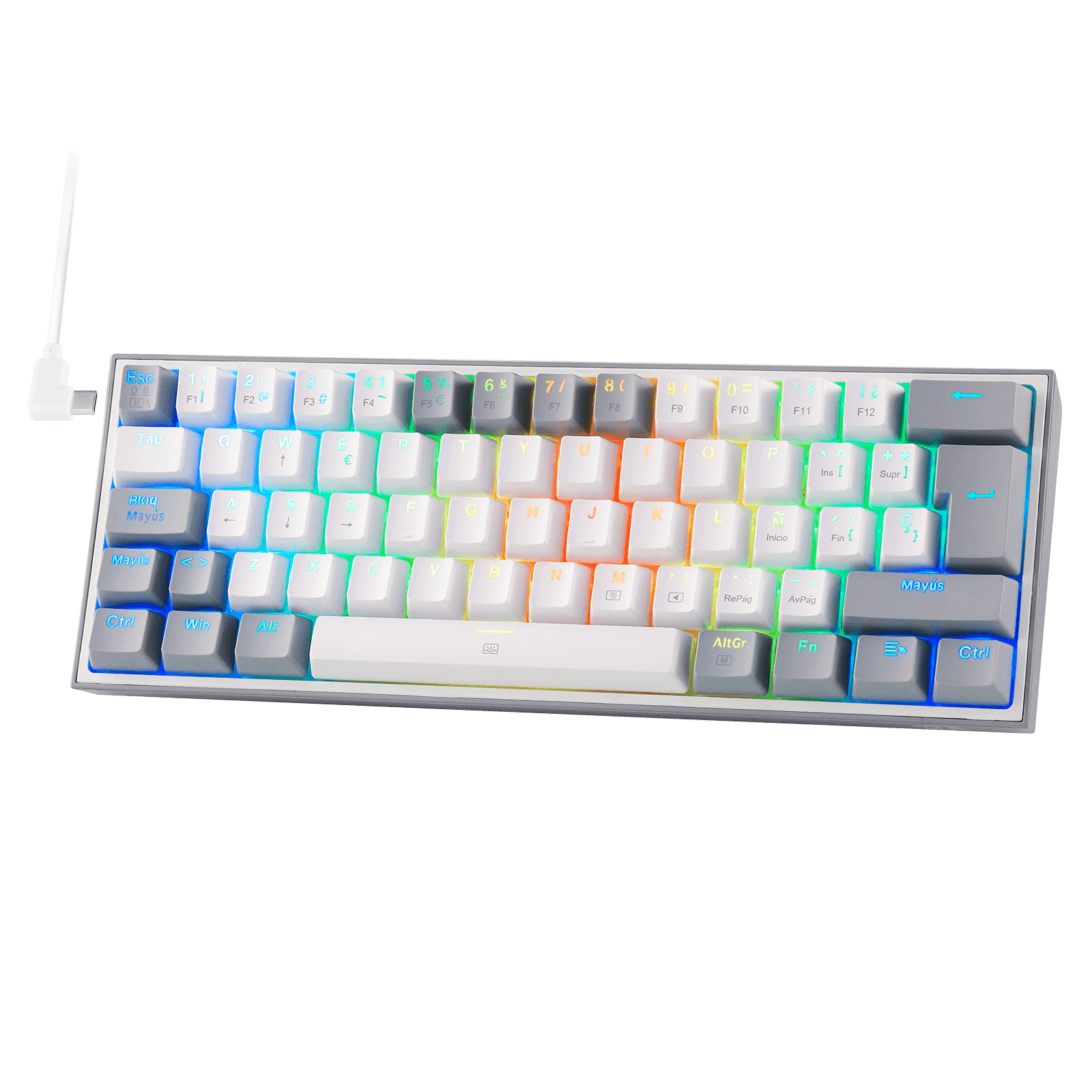 Redragon K617 Fizz 60% Disposición QWERTY ES Teclado Gaming, LED Iluminación Teclado para Juegos con Cable USB-C, Teclado Ultra-Compacto 62 Teclas, Hot Swap interruptores Rojos- para PC/Windows