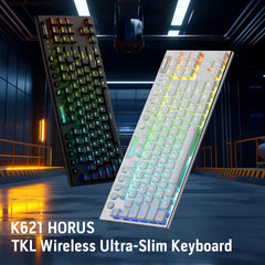 Redragon K621 Horus TKL Wireless RGB Mechanical Keyboard, 5.0 BT/2.4 Ghz/Wired Three Modes 80% Ultra-Thin Low Profile BT Keyboard w/Dedicated Media Control & Linear Red Switches