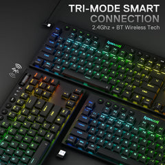 Redragon K621 Horus TKL Wireless RGB Mechanical Keyboard, 5.0 BT/2.4 Ghz/Wired Three Modes 80% Ultra-Thin Low Profile BT Keyboard w/Dedicated Media Control & Linear Red Switches