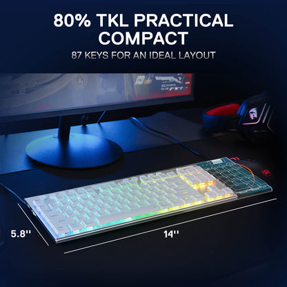 Redragon K621 Horus TKL Wireless RGB Mechanical Keyboard, 5.0 BT/2.4 Ghz/Wired Three Modes 80% Ultra-Thin Low Profile BT Keyboard w/Dedicated Media Control & Linear Red Switches