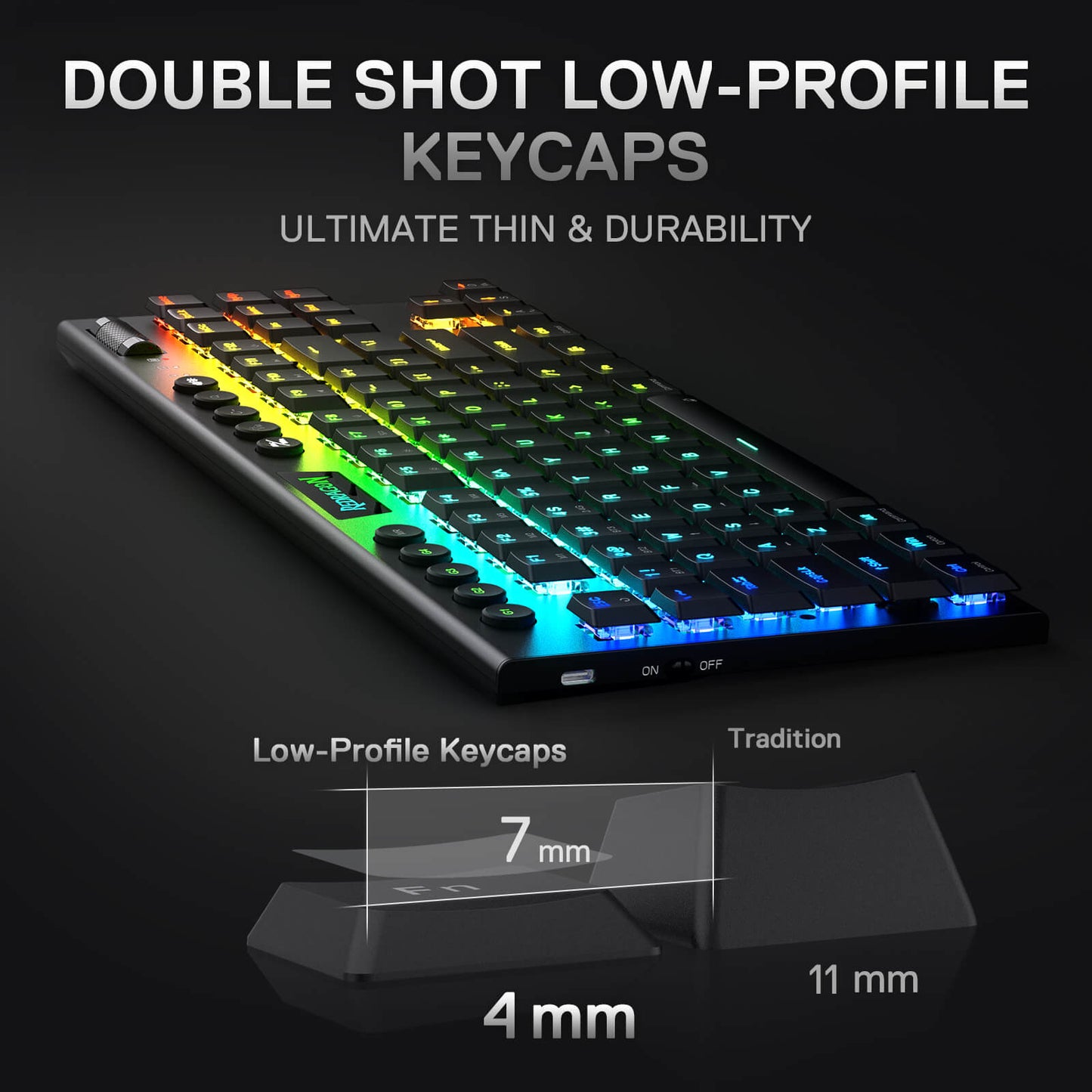 Redragon K621 Horus TKL Wireless RGB Mechanical Keyboard, 5.0 BT/2.4 Ghz/Wired Three Modes 80% Ultra-Thin Low Profile BT Keyboard w/Dedicated Media Control & Linear Red Switches