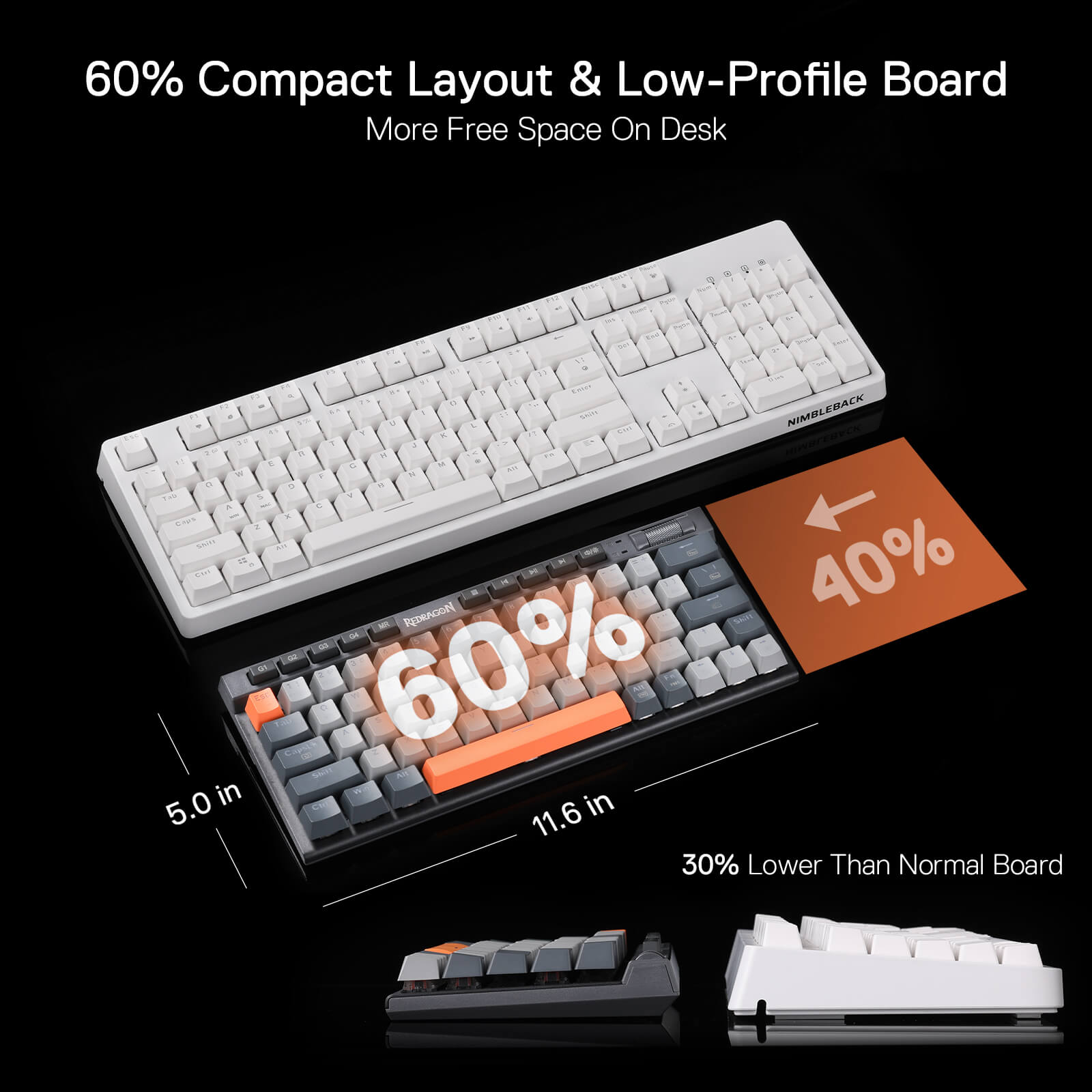 Redragon K634 65% RGB Wireless Gaming Keyboard, BT/2.4Ghz/Wired Tri-Mode, 63 Keys Hot-Swap Mechanical Keyboard w/Aluminum Cover Board, Dedicated Macro + Arrow Keys, Media Control & Linear Red Switch