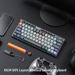 Redragon K634 65% RGB Wireless Gaming Keyboard, BT/2.4Ghz/Wired Tri-Mode, 63 Keys Hot-Swap Mechanical Keyboard w/Aluminum Cover Board, Dedicated Macro + Arrow Keys, Media Control & Linear Red Switch