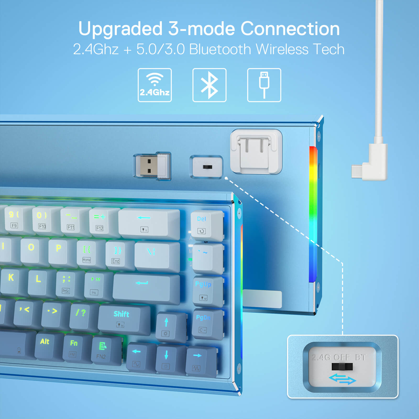 Redragon K641 SHACO PRO 65% Aluminum Mechanical Keyboard, Blue & Grey ...