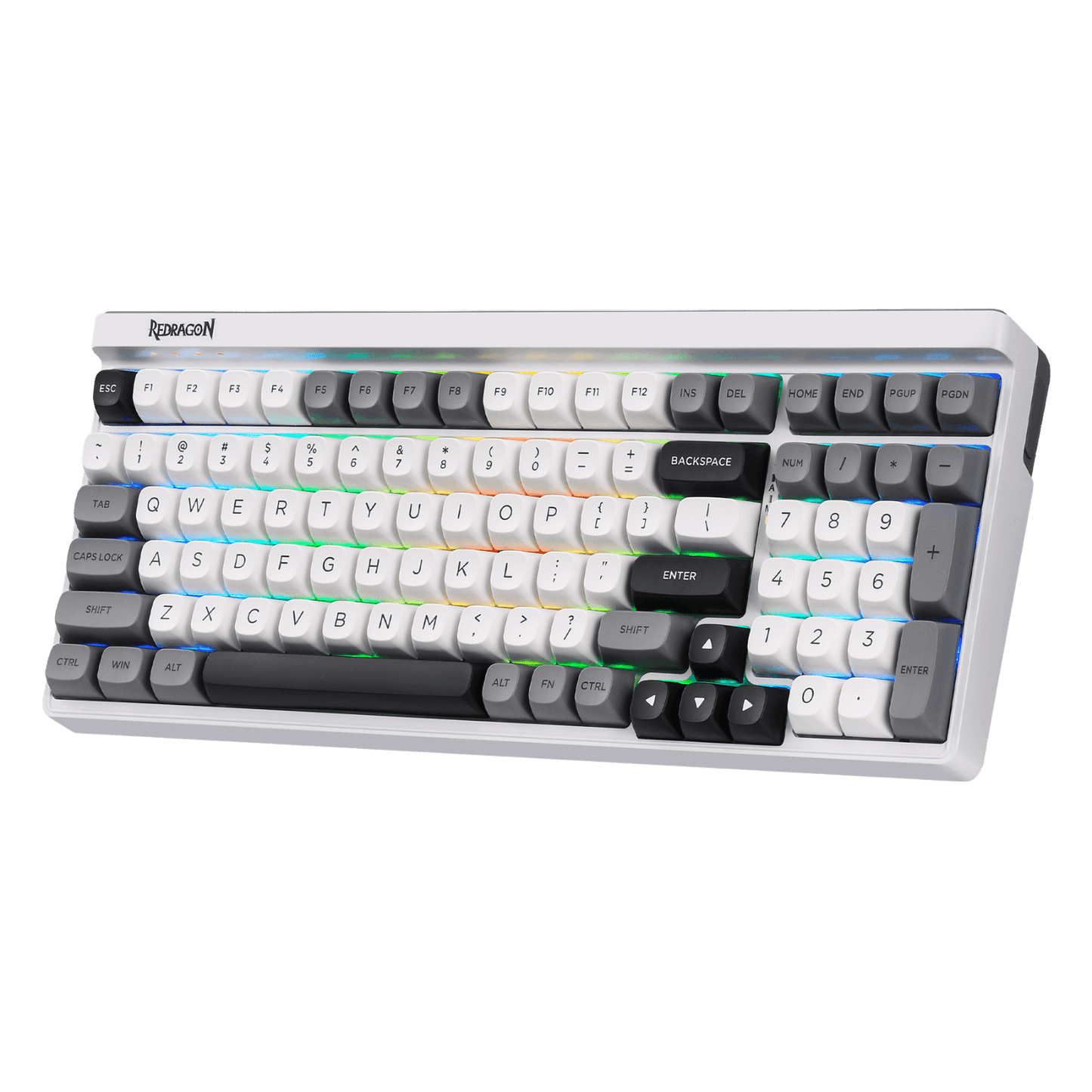 Redragon K656 PRO 3-Mode Wireless RGB Gaming Keyboard, 100 Keys Mechanical Keyboard w/Hot-Swappable Socket, 3 Noise Dampening Layers, PBT Round Keycaps & Custom Linear Switch, Moondust Gray