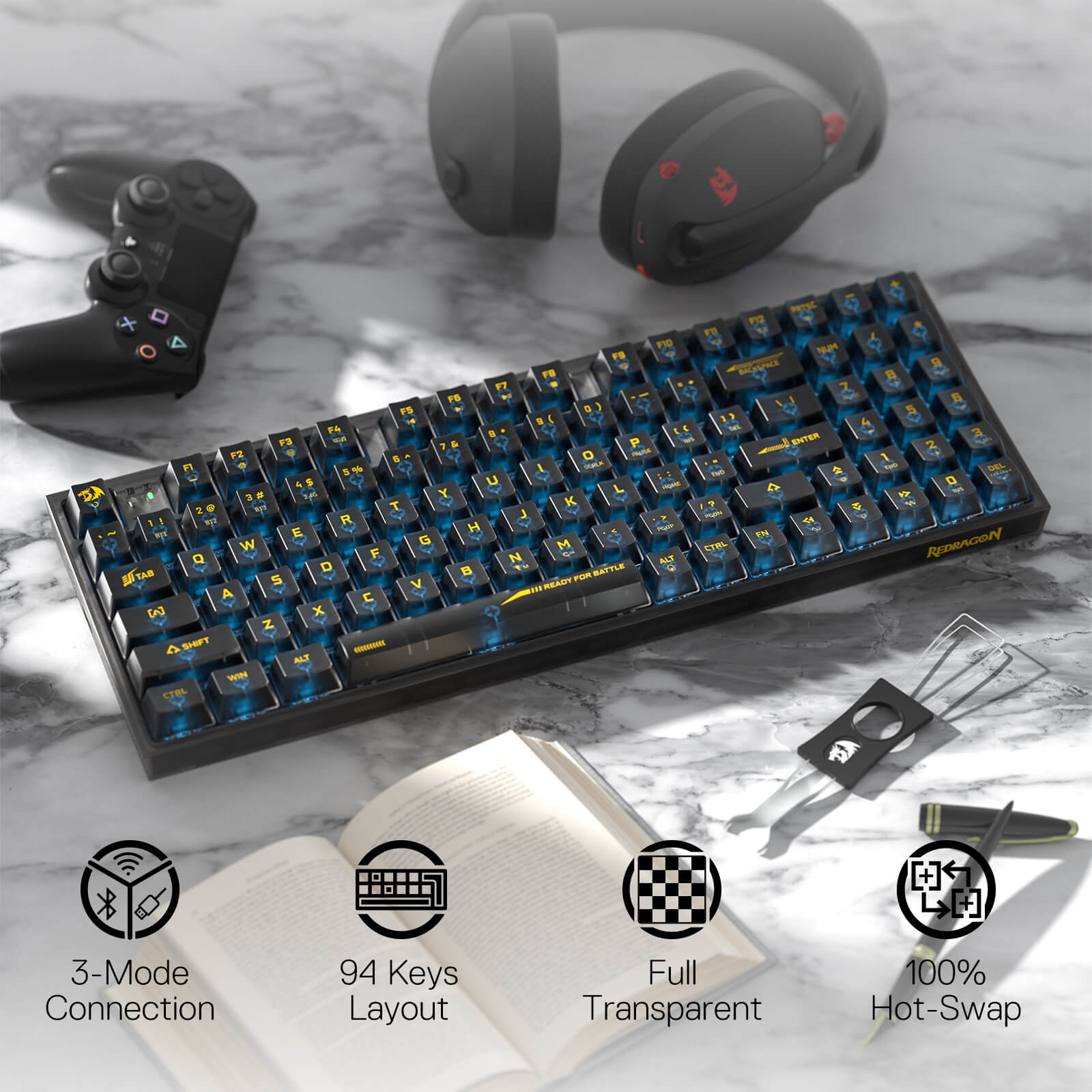 94 Keys Full-Transparent Hot-Swap Mechanical Keyboard w/Upgraded Socket