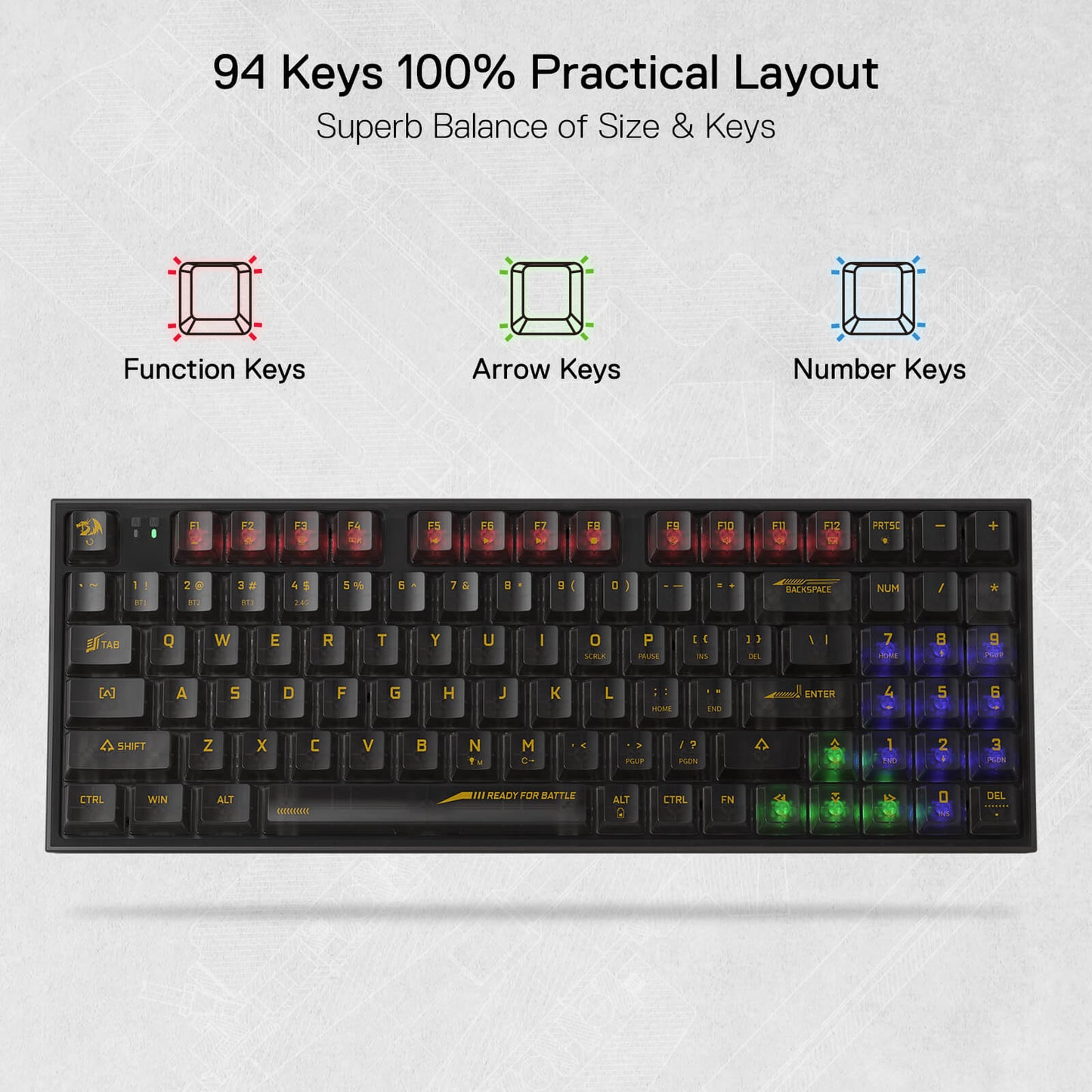 94 Keys Full-Transparent Hot-Swap Mechanical Keyboard w/Upgraded Socket