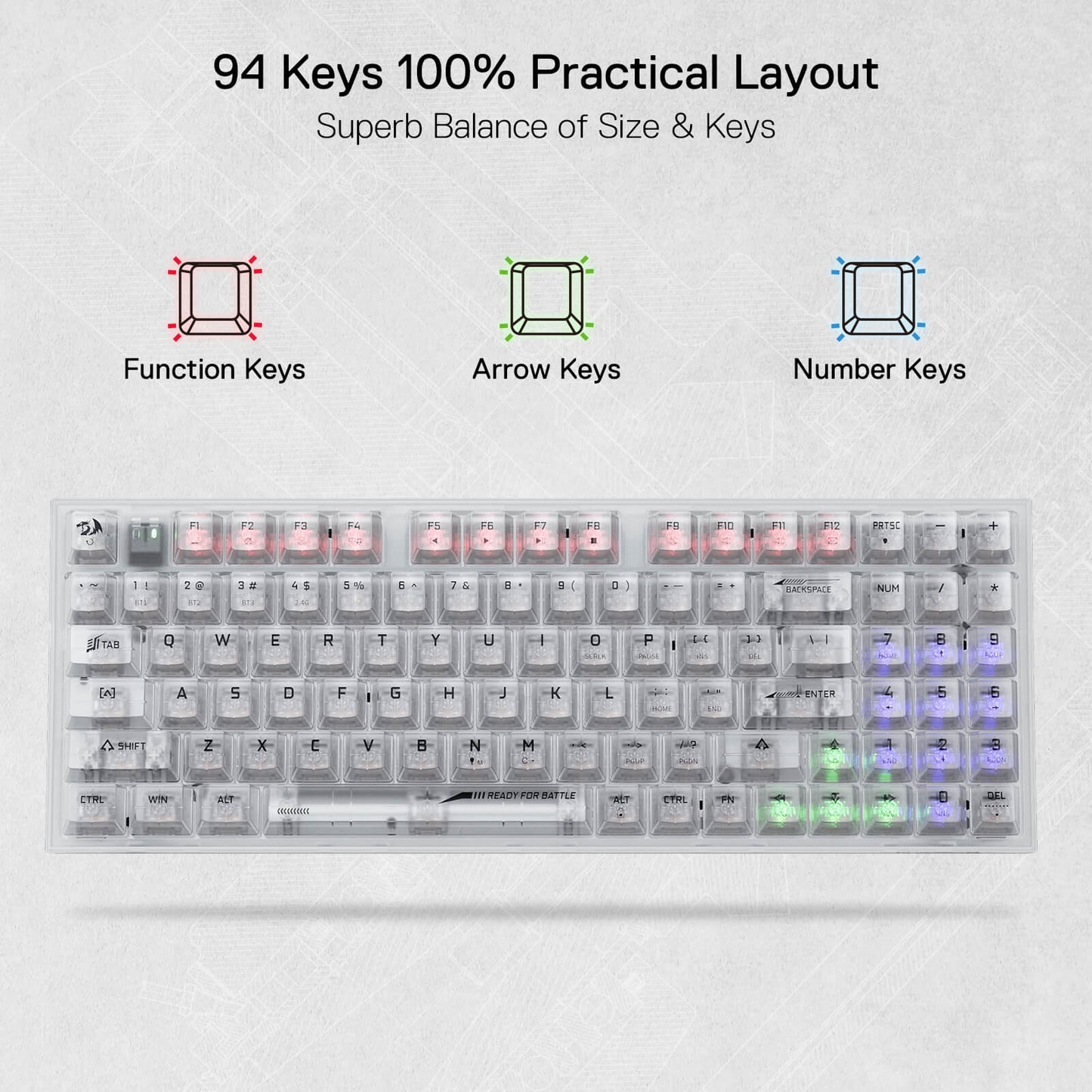 94 Keys Full-Transparent Hot-Swap Mechanical Keyboard w/Upgraded Socket