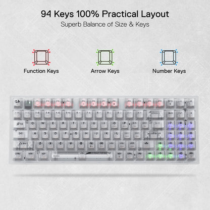 94 Keys Full-Transparent Hot-Swap Mechanical Keyboard w/Upgraded Socket