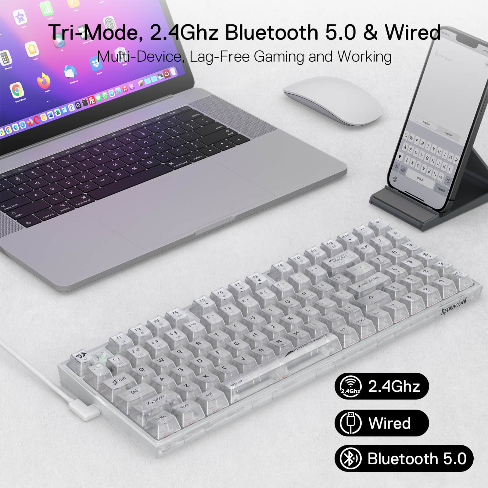 94 Keys Full-Transparent Hot-Swap Mechanical Keyboard w/Upgraded Socket