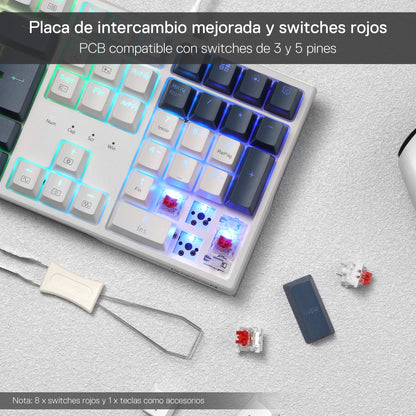 Redragon K668 RGB Teclado Gaming Mecánico Cableado 105+4 Teclas, Interruptores Rojos, Socket Hot-Swappable, Espumas Absorbentes, 2 Sets Teclas Mixtas, Disposición QWERTY Español
