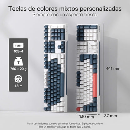 Redragon K668 RGB Teclado Gaming Mecánico Cableado 105+4 Teclas, Interruptores Rojos, Socket Hot-Swappable, Espumas Absorbentes, 2 Sets Teclas Mixtas, Disposición QWERTY Español