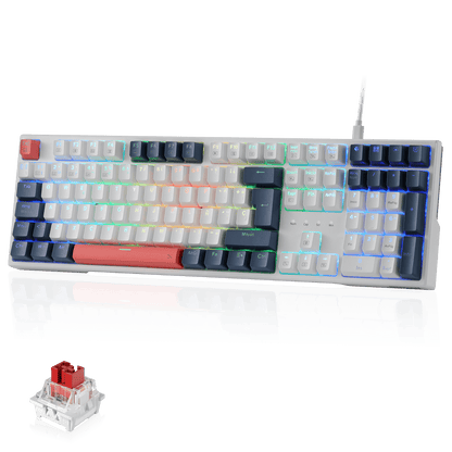 Redragon K668 RGB Teclado Gaming Mecánico Cableado 105+4 Teclas, Interruptores Rojos, Socket Hot-Swappable, Espumas Absorbentes, 2 Sets Teclas Mixtas, Disposición QWERTY Español