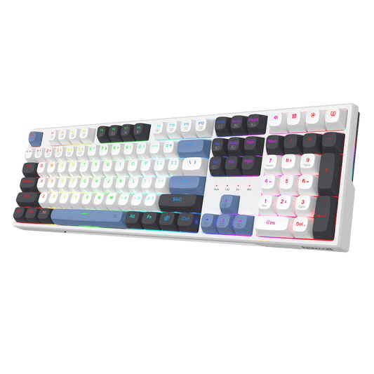 Mechanical keyboard with RGB lighting on a black background