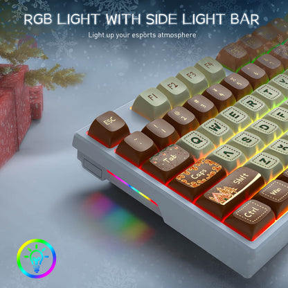 Redragon K668 Xmas Wired Gasket RGB Gaming Keyboard, 108 Keys Mechanical Keyboard w/Extra 4 Hotkeys, Upgraded Hot-swappable Socket, Sound Absorbing Foam, Christmas Gingerbread Man Themed Cute Keycaps
