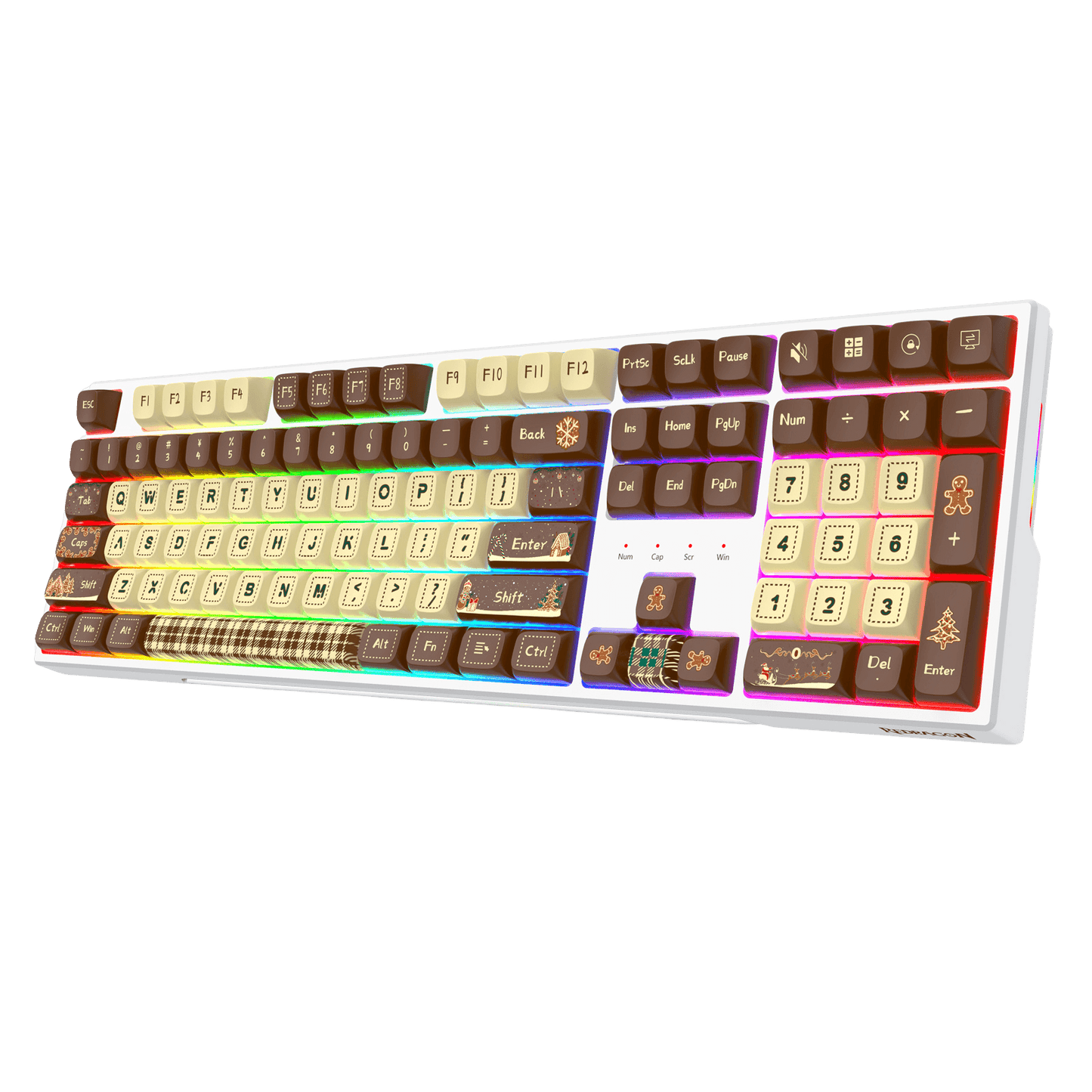 Redragon K668 Xmas Wired Gasket RGB Gaming Keyboard, 108 Keys Mechanical Keyboard w/Extra 4 Hotkeys, Upgraded Hot-swappable Socket, Sound Absorbing Foam, Christmas Gingerbread Man Themed Cute Keycaps