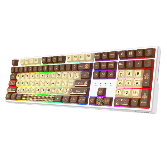 Redragon K668 Xmas Wired Gasket RGB Gaming Keyboard, 108 Keys Mechanical Keyboard w/Extra 4 Hotkeys, Upgraded Hot-swappable Socket, Sound Absorbing Foam, Christmas Gingerbread Man Themed Cute Keycaps