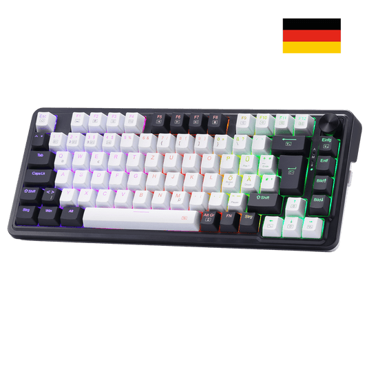 Redragon K673 PRO Kabellose QWERTZ DE Gaming-Tastatur, Gasket Struktur 75% kompaktes Design 82 Tasten Hot-Swap-Rote Schalter Mechanische Tastatur mit Knopf RGB-Beleuchtung, 2.4G/BT/Type-C Verbindungen