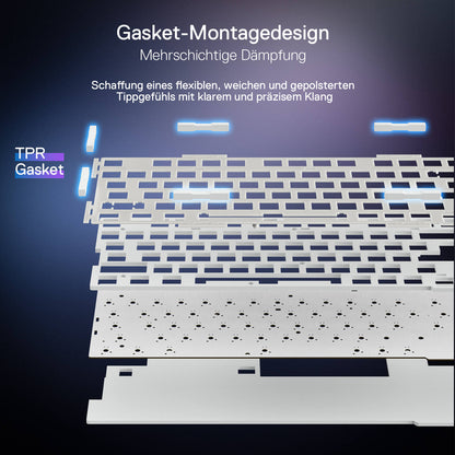 Redragon K673 PRO Kabellose QWERTZ DE Gaming-Tastatur, Gasket Struktur 75% kompaktes Design 82 Tasten Hot-Swap-Rote Schalter Mechanische Tastatur mit Knopf RGB-Beleuchtung, 2.4G/BT/Type-C Verbindungen