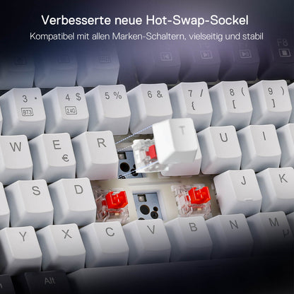 Redragon K673 PRO Kabellose QWERTZ DE Gaming-Tastatur, Gasket Struktur 75% kompaktes Design 82 Tasten Hot-Swap-Rote Schalter Mechanische Tastatur mit Knopf RGB-Beleuchtung, 2.4G/BT/Type-C Verbindungen