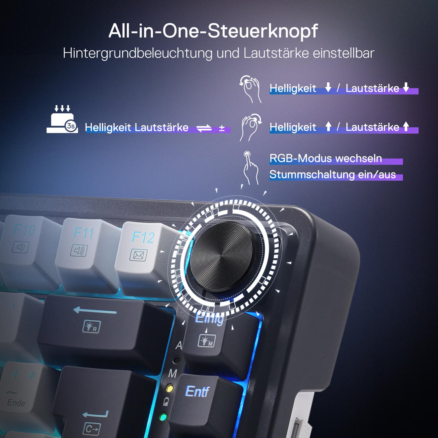 Redragon K673 PRO Kabellose QWERTZ DE Gaming-Tastatur, Gasket Struktur 75% kompaktes Design 82 Tasten Hot-Swap-Rote Schalter Mechanische Tastatur mit Knopf RGB-Beleuchtung, 2.4G/BT/Type-C Verbindungen
