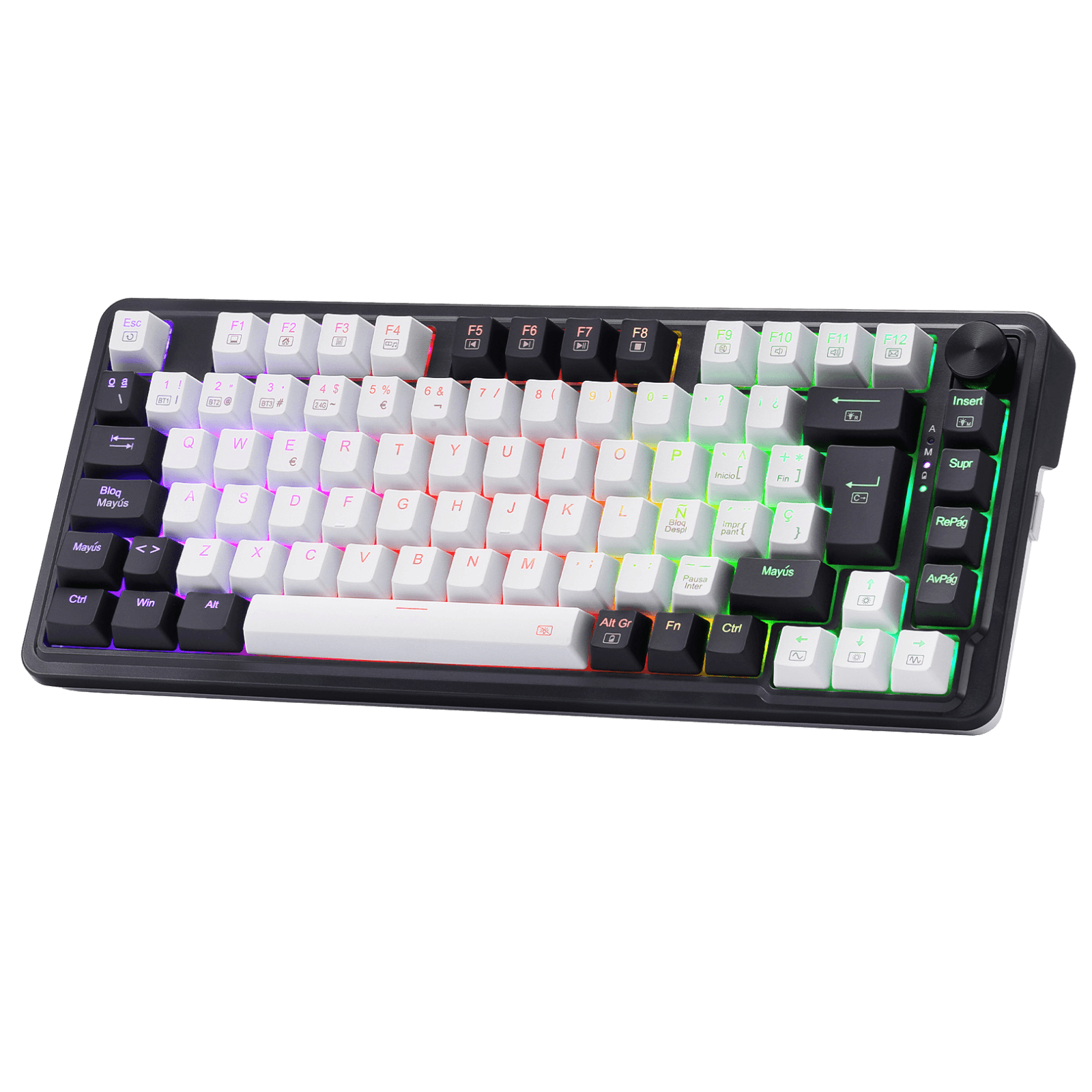 Redragon K673 Pro Teclado mecánico, diseño ES, RGB, 2,4 GHz/BT/con Cable, interruptores Rojos, Blanco y Negro