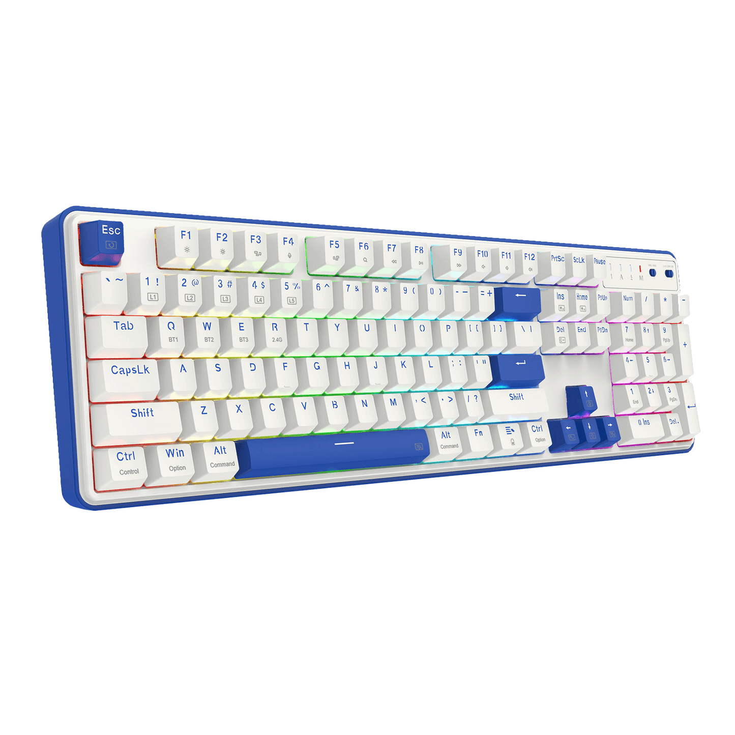 Redragon K685 PRO 104 Keys Wireless Gasket RGB Gaming Keyboard, 3-Modes 100% Layout Mechanical Keyboard w/Hot-Swap Socket, Sound Absorbing Pads & Linear Red Switch, Blue & White Oia