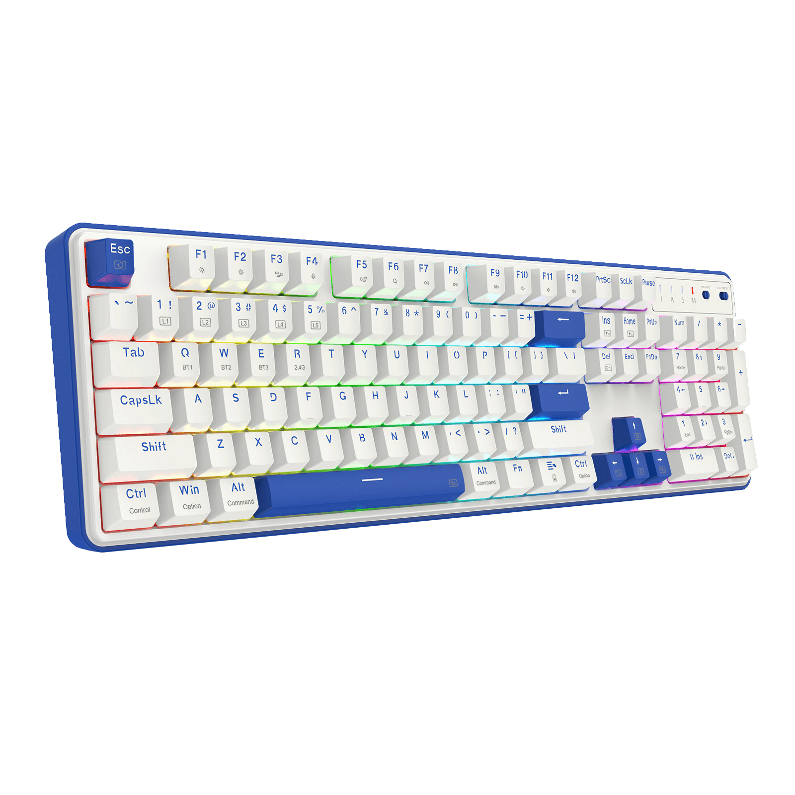 Redragon K685 PRO 104 Keys Wireless Gasket RGB Gaming Keyboard, 3-Modes 100% Layout Mechanical Keyboard w/Hot-Swap Socket, Sound Absorbing Pads & Linear Red Switch, Blue & White Oia