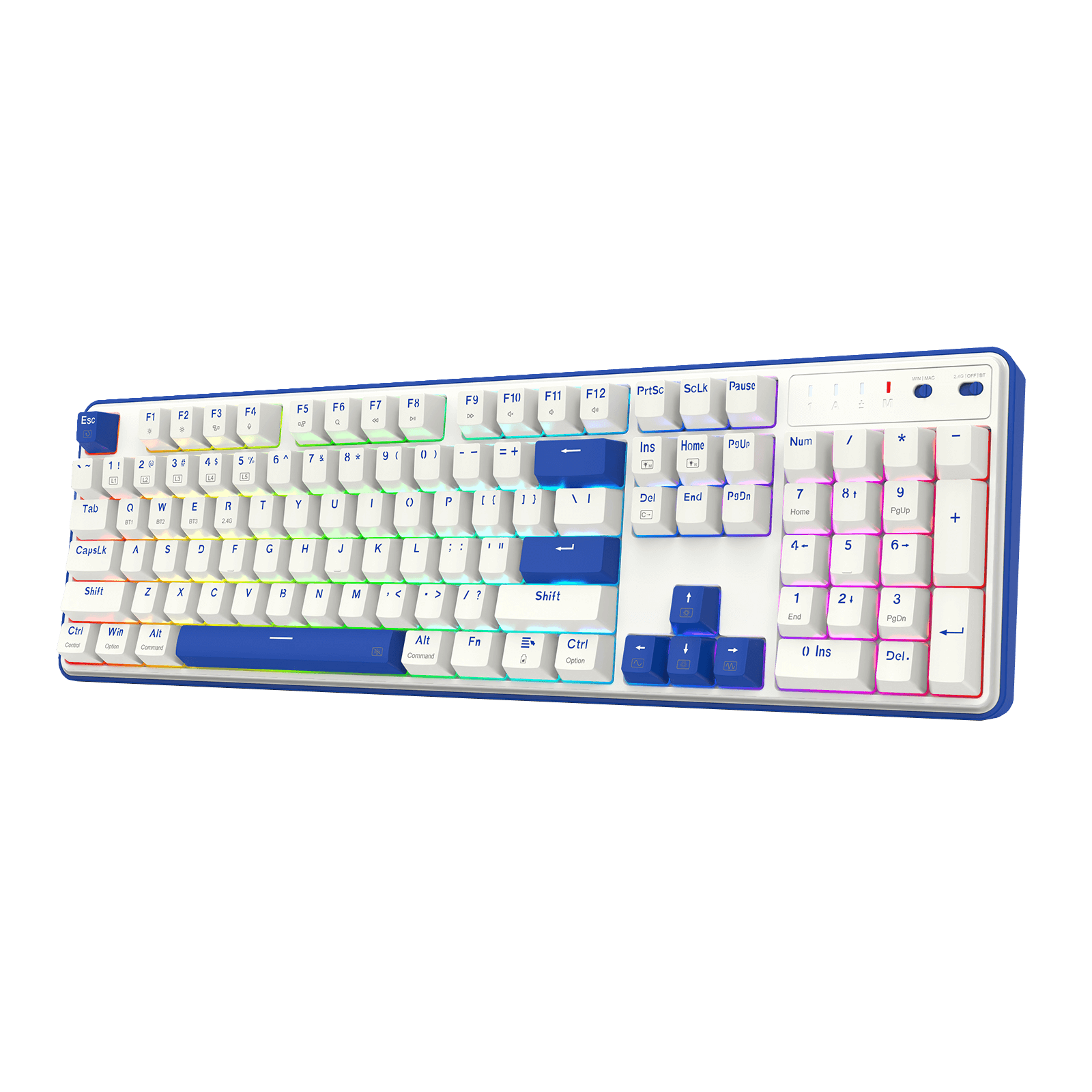 Redragon K685 PRO 104 Keys Wireless Gasket RGB Gaming Keyboard, 3-Modes 100% Layout Mechanical Keyboard w/Hot-Swap Socket, Sound Absorbing Pads & Linear Red Switch, Blue & White Oia