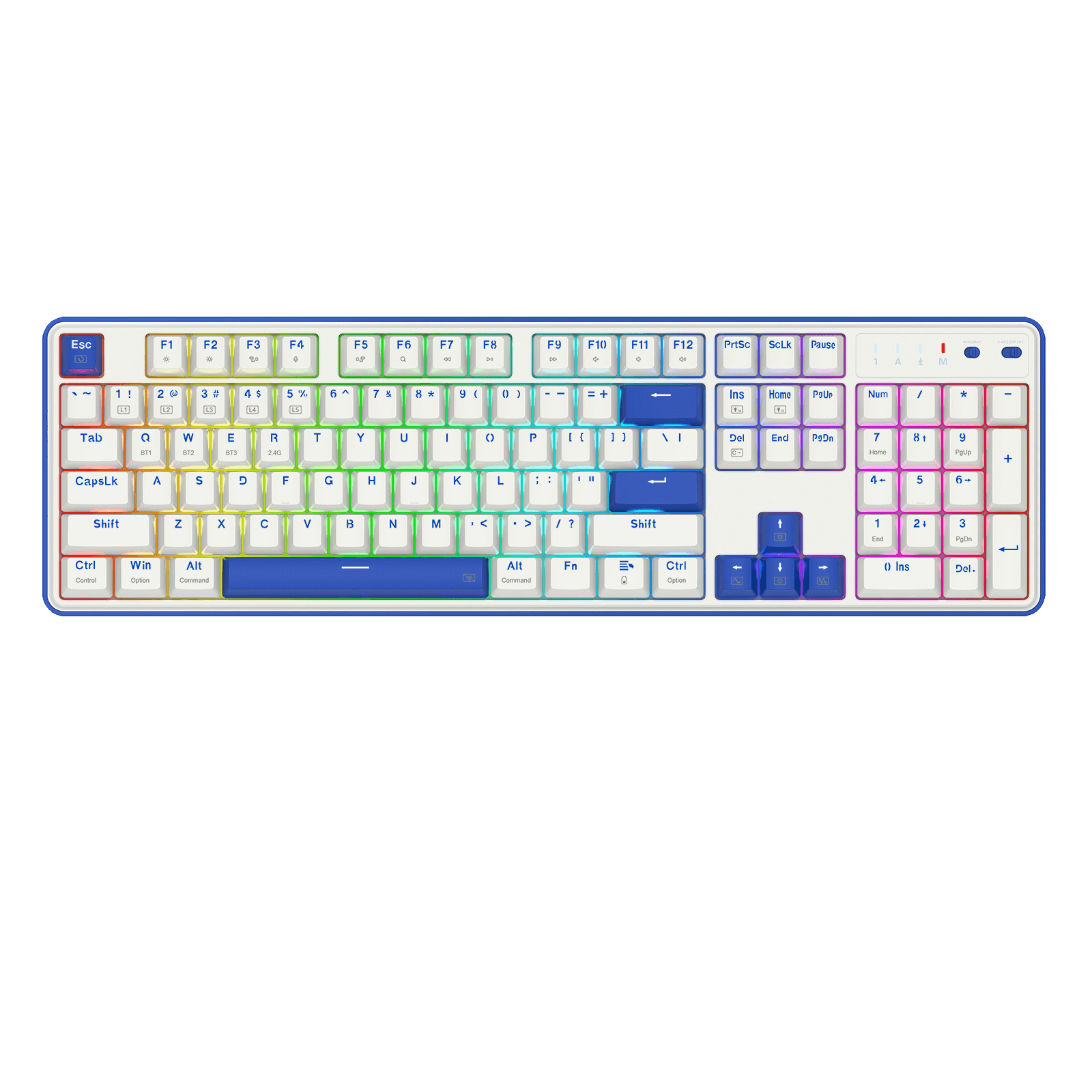 Redragon K685 PRO 104 Keys Wireless Gasket RGB Gaming Keyboard, 3-Modes 100% Layout Mechanical Keyboard w/Hot-Swap Socket, Sound Absorbing Pads & Linear Red Switch, Blue & White Oia