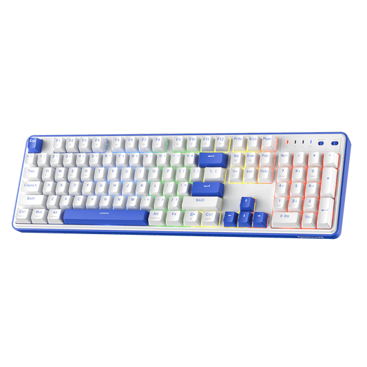 Redragon K685 PRO 104 Keys Wireless Gasket RGB Gaming Keyboard, 3-Modes 100% Layout Mechanical Keyboard w/Hot-Swap Socket, Sound Absorbing Pads & Linear Red Switch, Klein Blue & Oia White