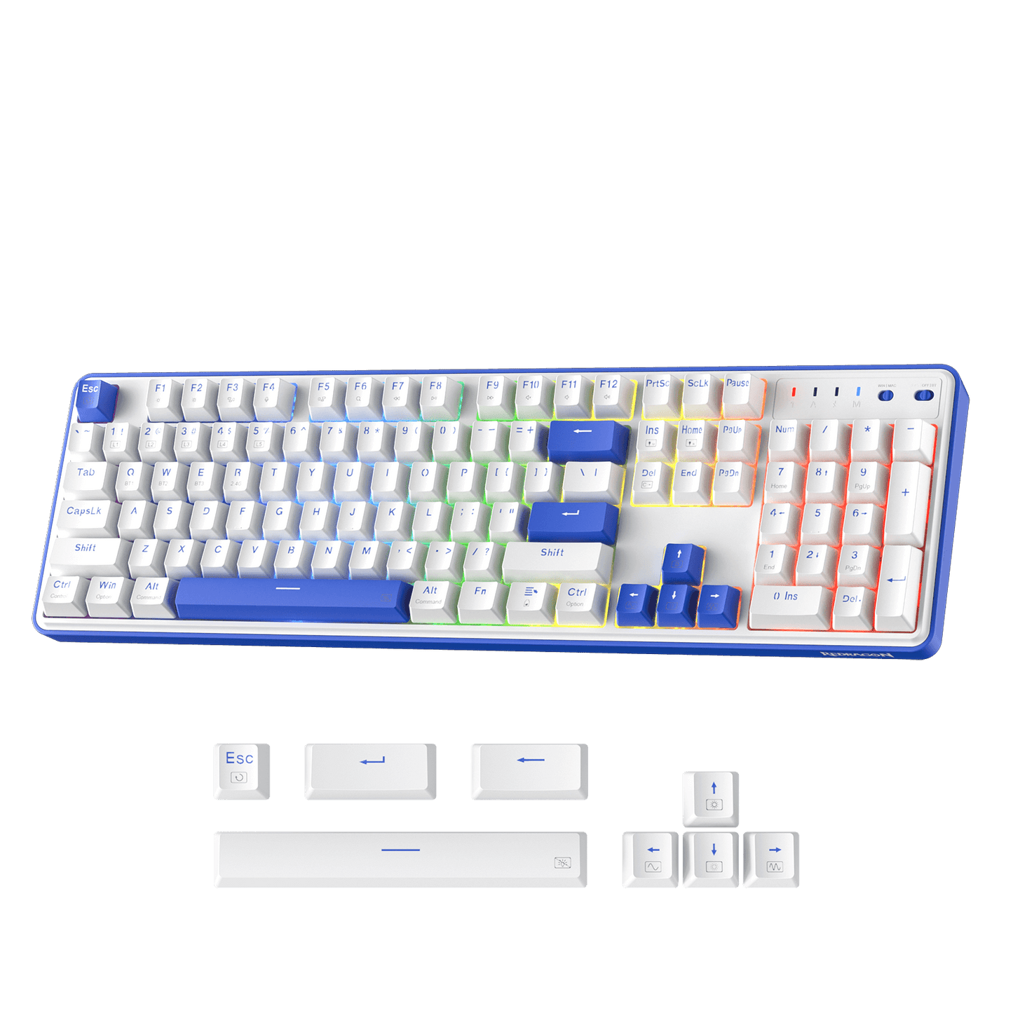 Redragon K685 PRO 104 Keys Wireless Gasket RGB Gaming Keyboard, 3-Modes 100% Layout Mechanical Keyboard w/Hot-Swap Socket, Sound Absorbing Pads & Linear Red Switch, Klein Blue & Oia White