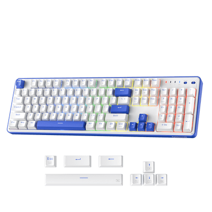 Redragon K685 PRO 104 Keys Wireless Gasket RGB Gaming Keyboard, 3-Modes 100% Layout Mechanical Keyboard w/Hot-Swap Socket, Sound Absorbing Pads & Linear Red Switch, Klein Blue & Oia White