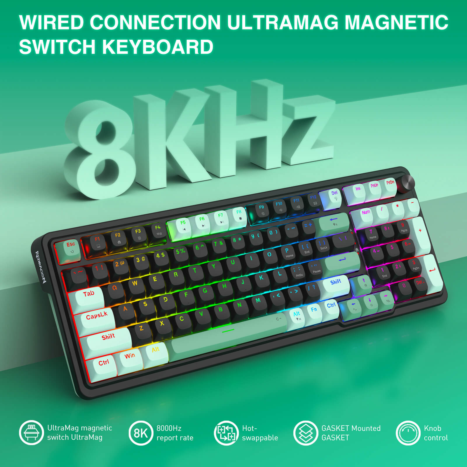 Wired connection ultramag magnetic switch keyboard with 8KHz on a green background