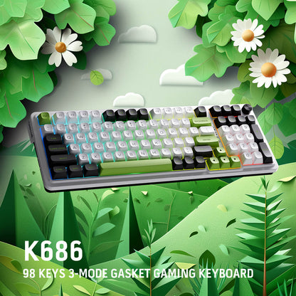 Redragon K686 PRO 98 Keys Wireless Gasket RGB Gaming Keyboard, 3-Mode PBT Mechanical Keyboard w/Hot-Swap Socket, Dedicated Knob Control & 5-Layer Noise Dampening, Custom Linear Switch