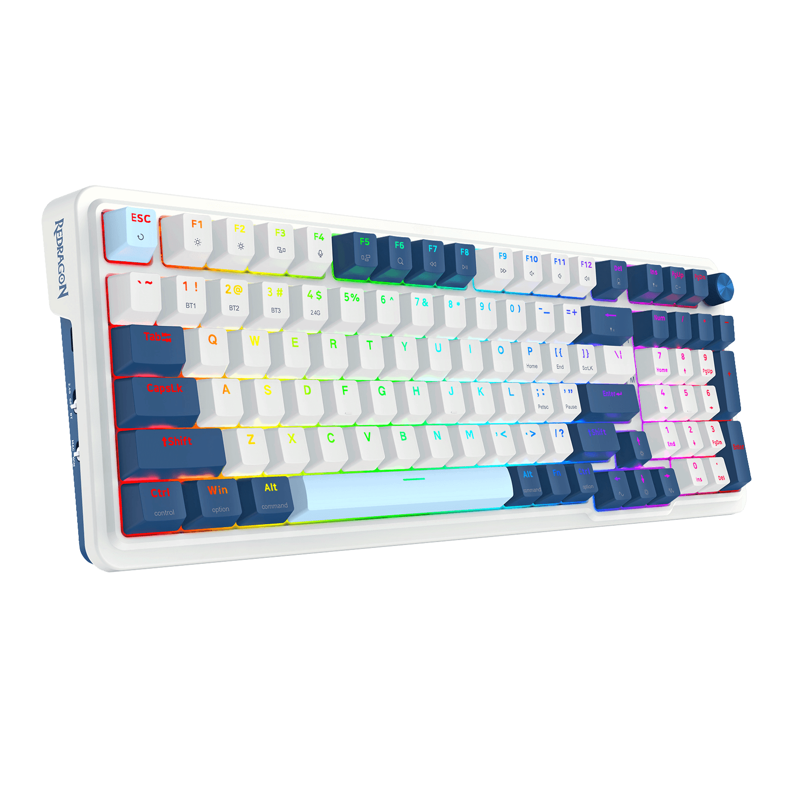 Redragon K686 PRO 98 Keys Wireless Gasket RGB Gaming Keyboard, 3-Mode Win/Mac Mechanical Keyboard w/Hot-Swap Socket, Dedicated Knob Control & Sound Absorbing Pads, Linear Red Switch, Blue Himmel Color