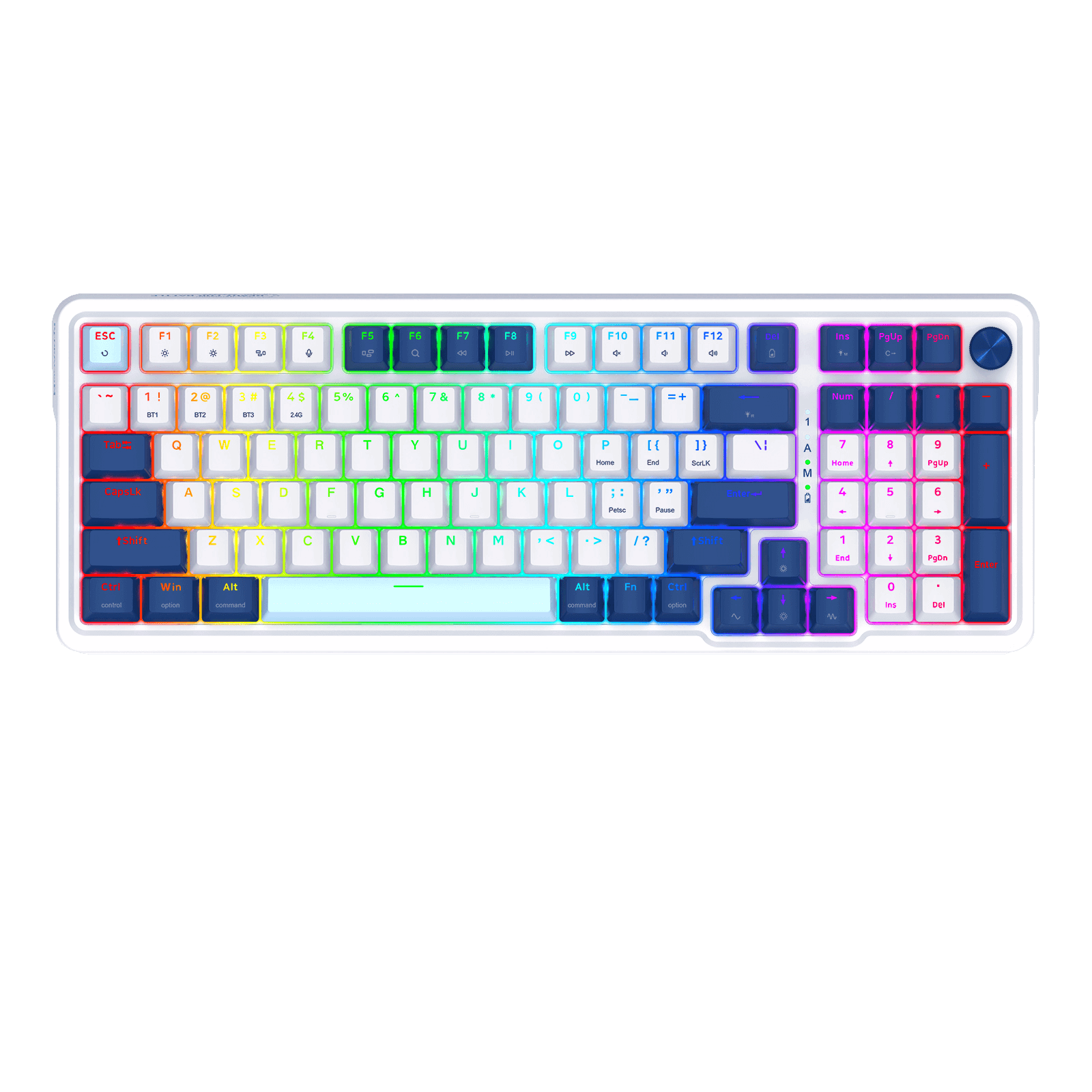 Redragon K686 PRO 98 Keys Wireless Gasket RGB Gaming Keyboard, 3-Mode Win/Mac Mechanical Keyboard w/Hot-Swap Socket, Dedicated Knob Control & Sound Absorbing Pads, Linear Red Switch, Blue Himmel Color
