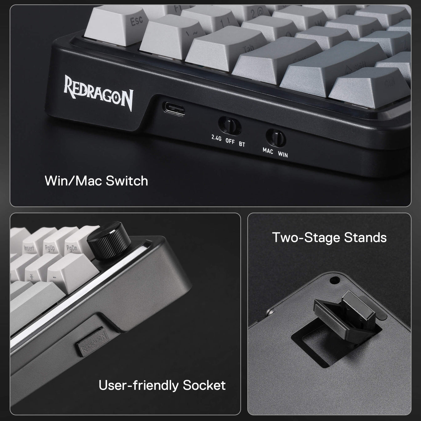 Redragon K686 PRO 98-Key Grey Side Printed Wireless RGB Gasket Gaming ...