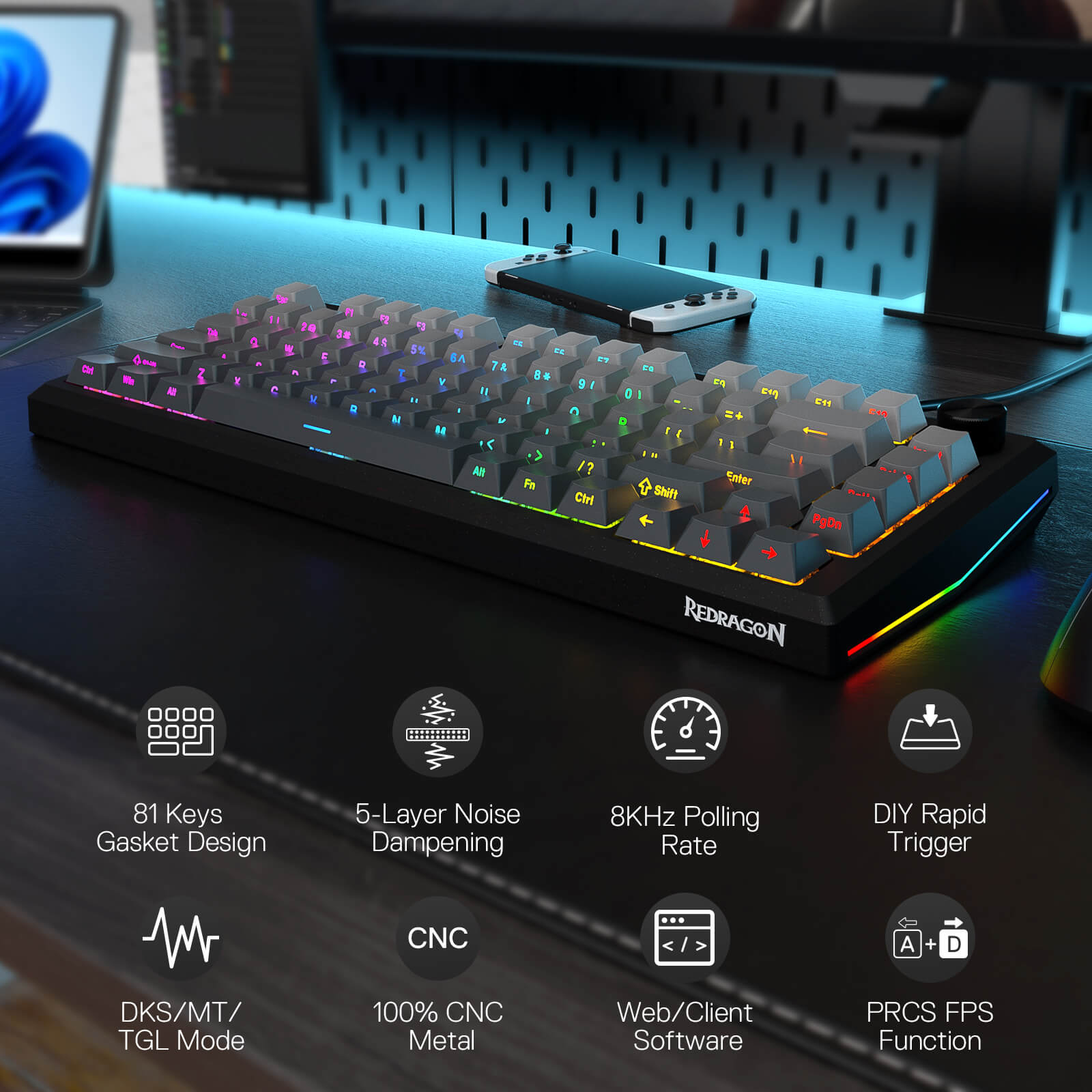 Redragon K687 HE CNC Aluminum Magnetic Switch Gaming Keyboard