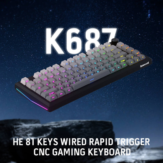 Redragon K687 HE Wired Gasket Gaming Keyboard, 81 Keys Rapid Trigger Mechanical Keyboard w/Dedicated Hall Effect Magnetic Switch, CNC Aluminum Board, Easy-Control Knob, 5-Layer Noise Dampening